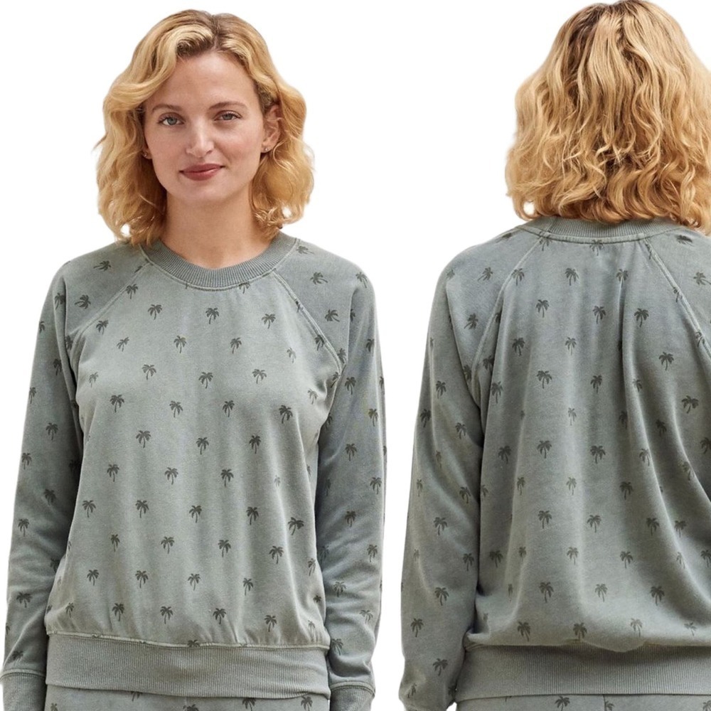 Sundry Moss Palms Raglan Pullover Fleece Sweatshirt Palm Tree Size 3 / Large